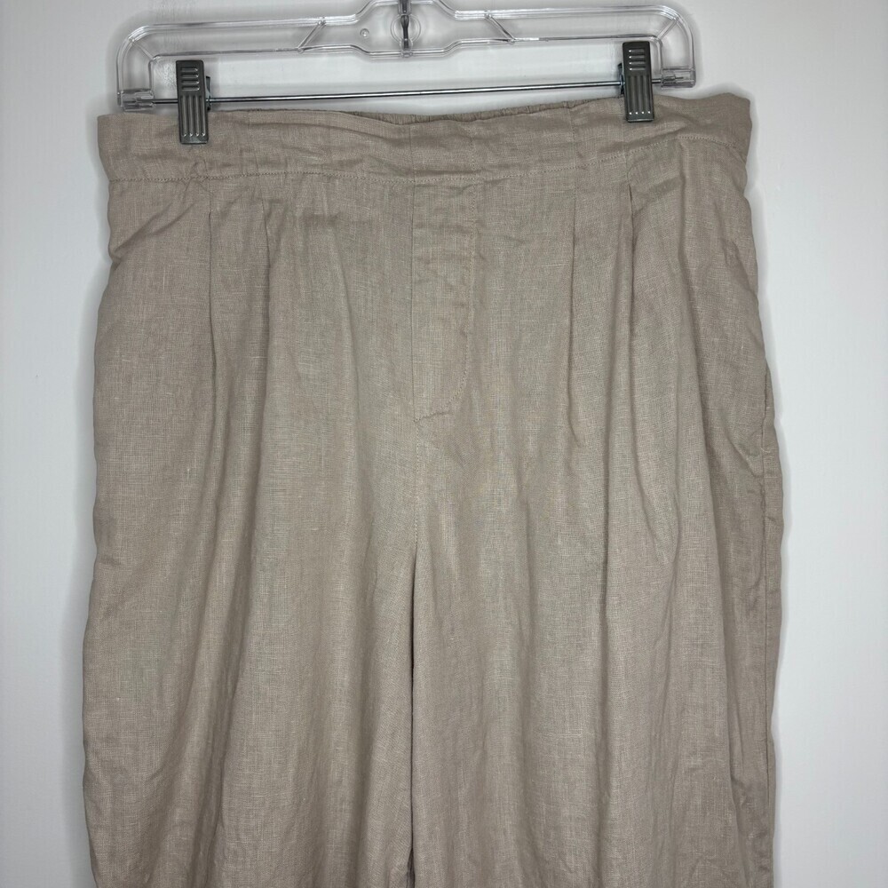 PACIBE Pull On 100% Linen Pants Womens L Wide-Leg Tan Pleats Pockets Lightweight - Picture 3 of 9
